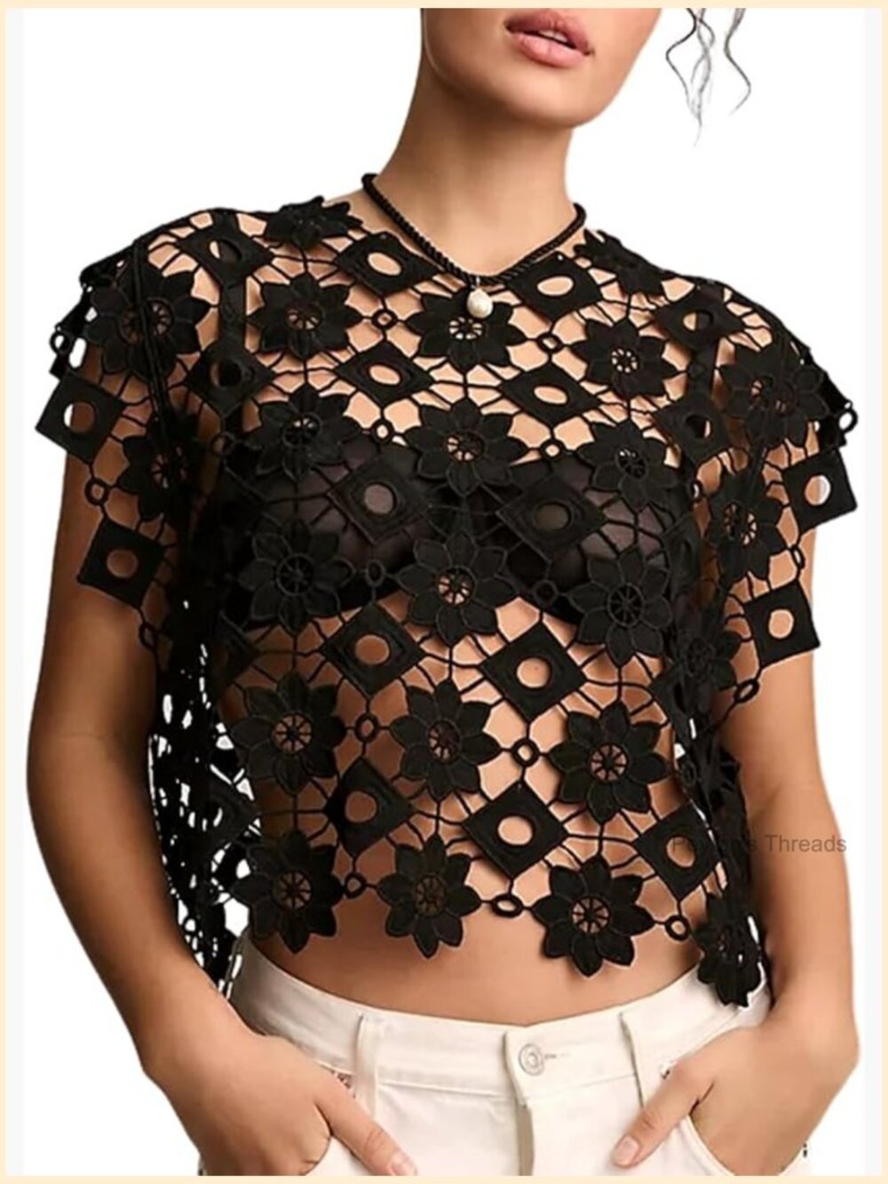 Lace Hollow Out Sleeveless Crewneck Vest Cover Up Summer Going Out Top - Picture 1 of 7